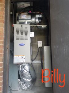 Gas Furnace Installed With Venting Pipes, Gas Line & Digital Thermostat